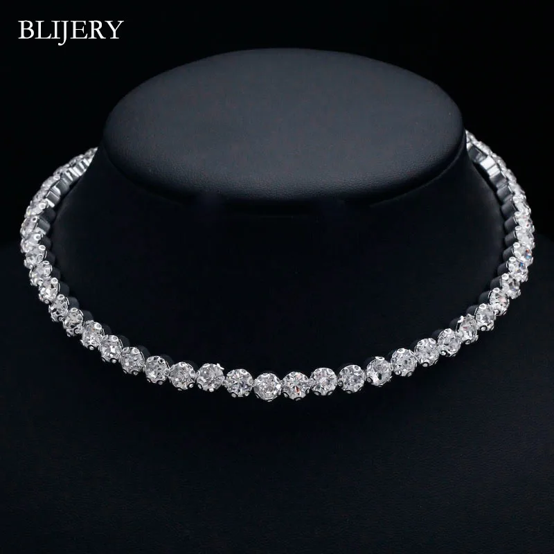 

BLIJERY Fashion Diamante Crystal Rhinestone Choker Necklace for Women Silver Color Chokers Bridal Wedding Jewelry Femme Collier
