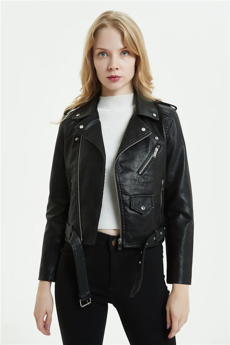 Spring women fashion slim water wash motorcycle style pu casual jacket female oblique zipper short design faux leather outerwear | Женская