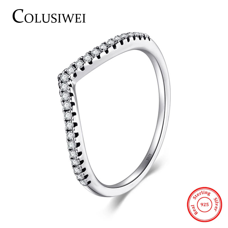 COLUSIWEI, 3 стиля, настоящее 925 пробы, серебряное, простое, модное, геометрическое кольцо, Штабелируемый палец, прозрачное, свадебное ювелирное изделие для женщин, кольца - Цвет камня: R448