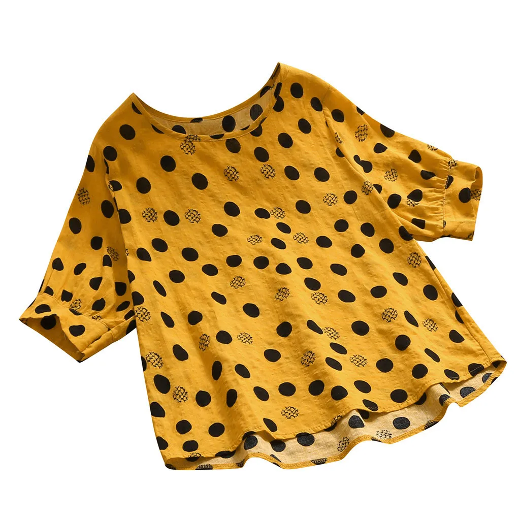 Женская рубашка из хлопка и льна JAYCOSIN свободная блузка в горошек с круглым