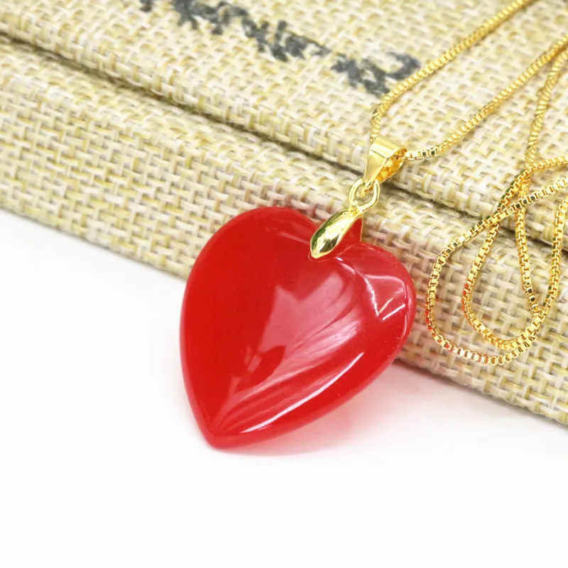 Талисманы 25 мм Сердце Форма кулон Природный камень красный нефрит халцедон