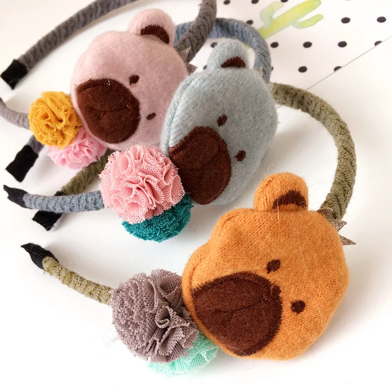 

New cloth bear headbands lace bow tie hair band hoop lovely hair accessories for girl cartoon headdress hairband hair ornaments