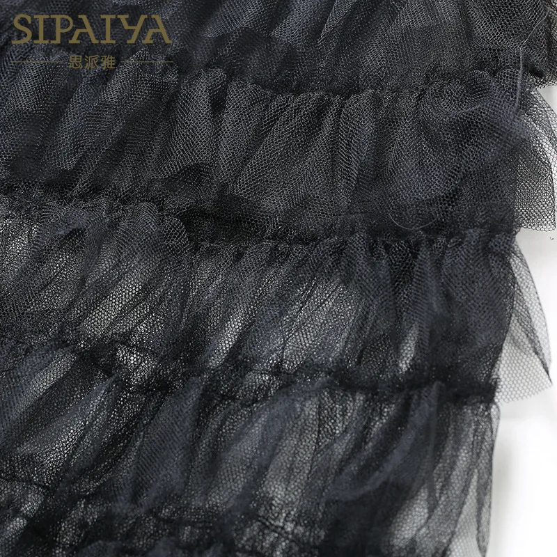 SIPAIYA 2018 новый дизайн Корейская однотонная белая и черная Женская юбка сетчатая