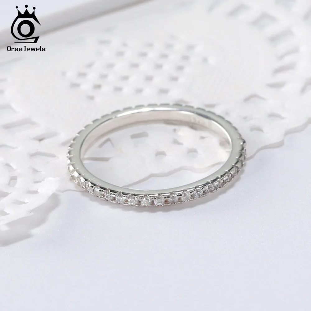 ORSA JEWELS, 925 пробы, серебряные кольца для женщин, классические, круглые, полностью проложенные, AAA кубический циркон, обручальное кольцо для девочек SR63