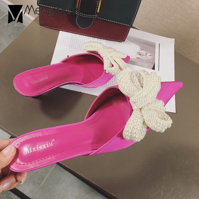 Мюли женские на Плоском Каблуке шлепанцы с бантом заостренный носок большие