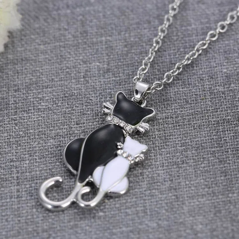 Любимца цепи Цепочки и ожерелья s хрустальные подвески черно-белый Кот сердце