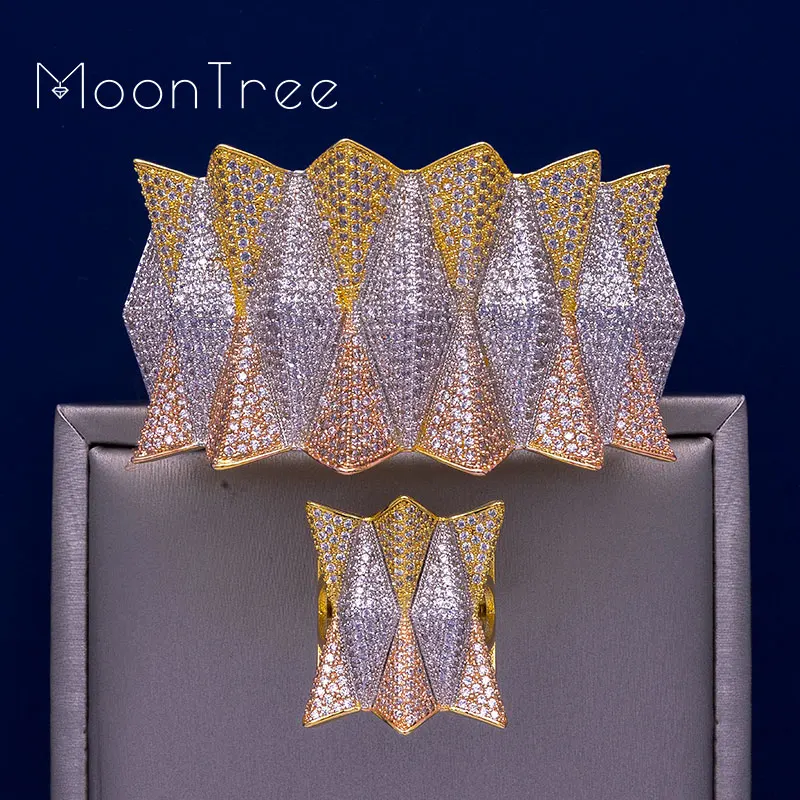 MoonTree роскошный Ежик три оттенка большой размер манжета браслет кольцо на палец