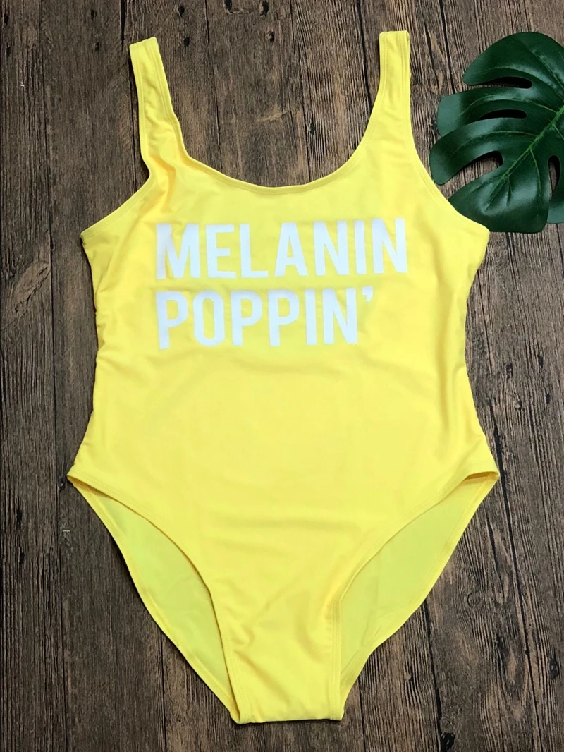 Купальник MELANIN POPPIN с высоким вырезом и надписью сплошной Забавный купальник