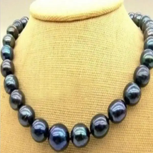 

Free Shipping HOT New 10-11mm Tahitian Black Natural Pearl Necklace 17" AA