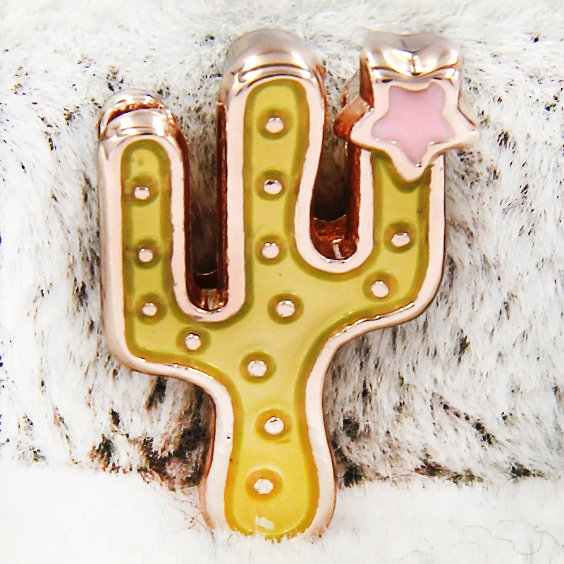 YUKAM Jewelry Enamel Prickly Pear Cactus Plants Cacti Succulent Slide Charms Keeper for Leather Wrap Mesh Bracelet | Украшения и