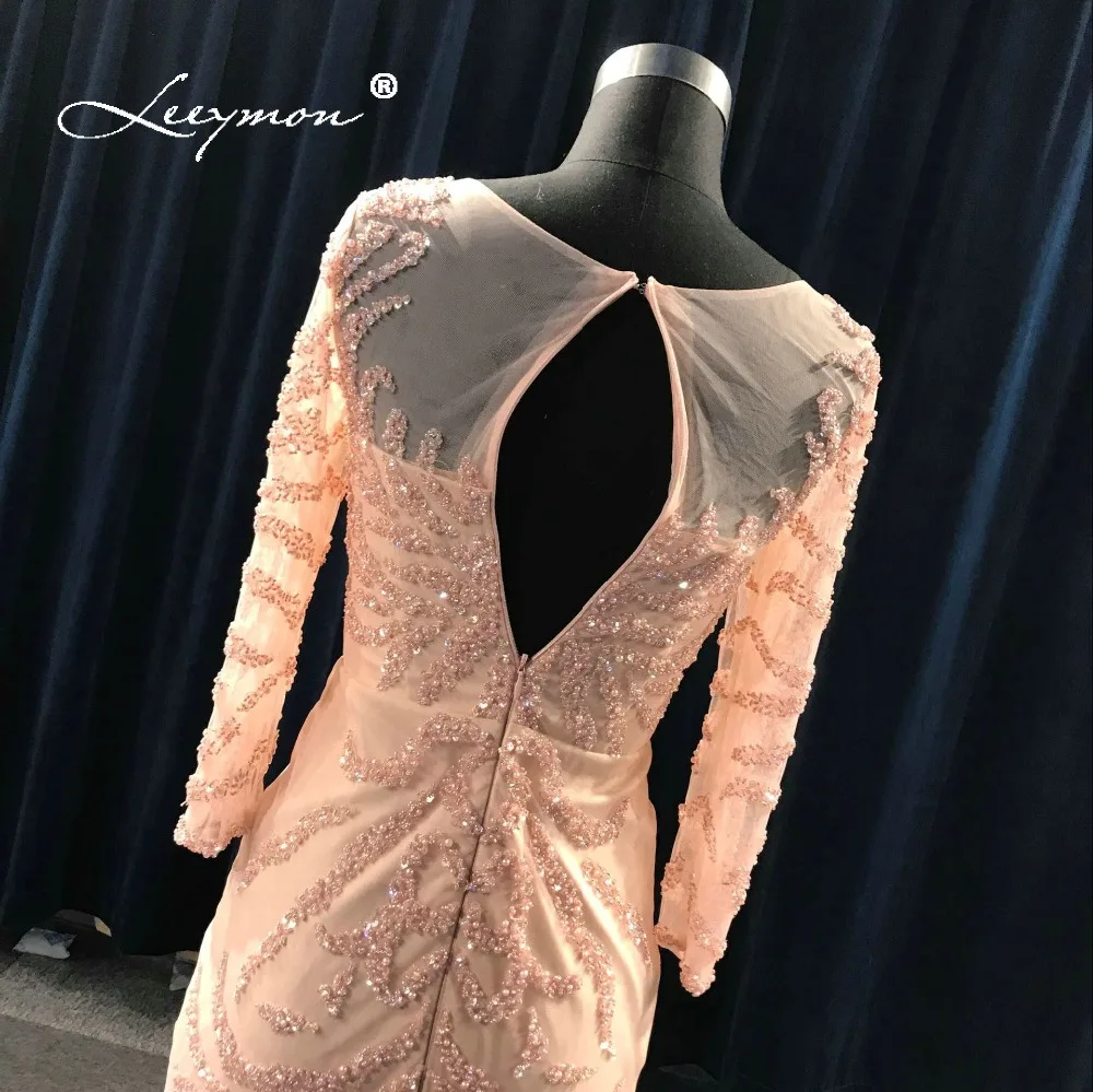 Leeymon Free Shipping 2020 Evening Dress Luxury Long Sleeves Handwork Beading Evening Gown Robe De Soiree Longue Real Pictures