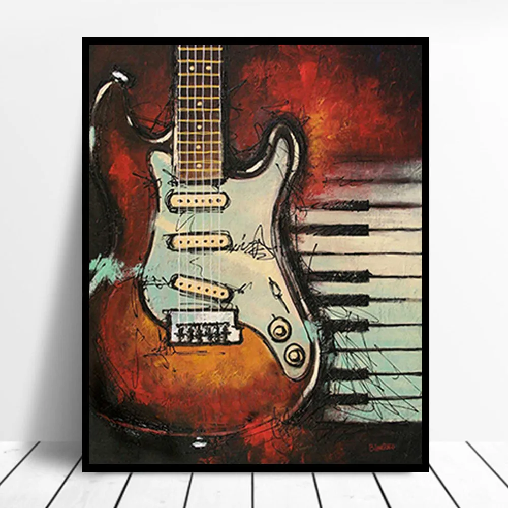 1 шт. без рамки Винтаж музыкальные ноты гитары стены картины картина маслом