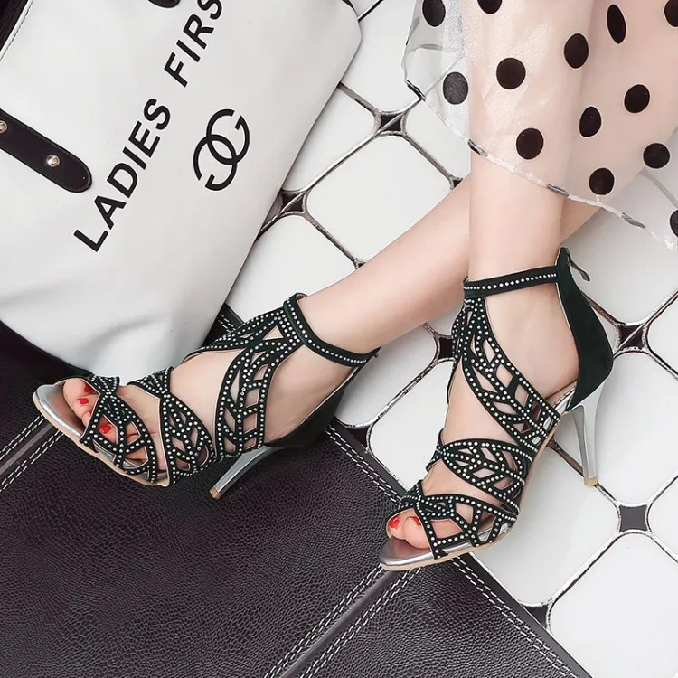 Сандалии женские на высоком каблуке босоножки с прорезями и открытым носком