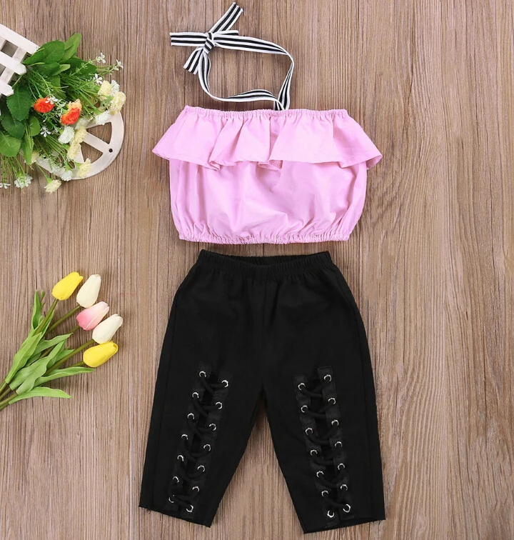 Топы для девочек брюки без рукавов джинсы с вырезами повязка на голову одежда