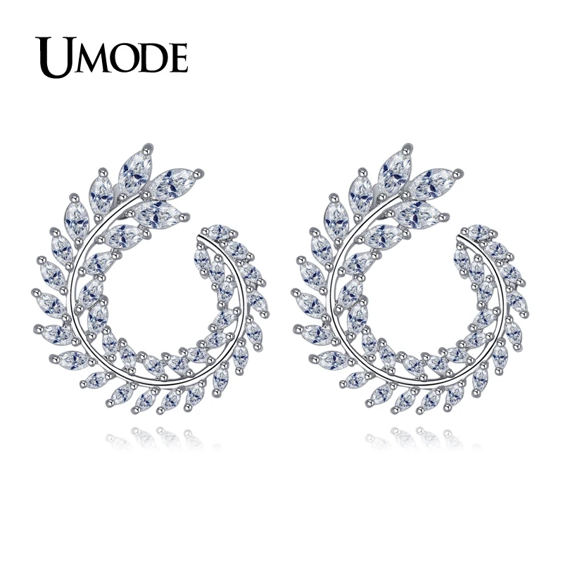 Женские серьги-гвоздики с кристаллами UMODE модные серьги белого и золотого цвета