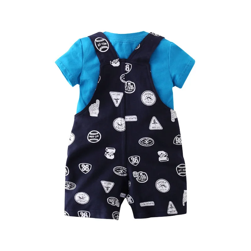 New Arrival 100%cotton Baby Set Clothes 2018 Boy Clothing Blue Short Sleeves T Shirt+overalls Fashion Summer |