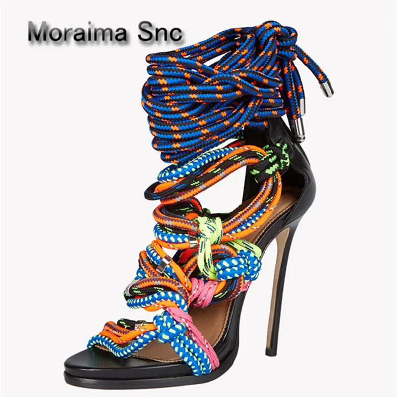 Moraima Snc/Брендовая обувь zapatos mujer многоцветные веревки на высоком каблуке женские
