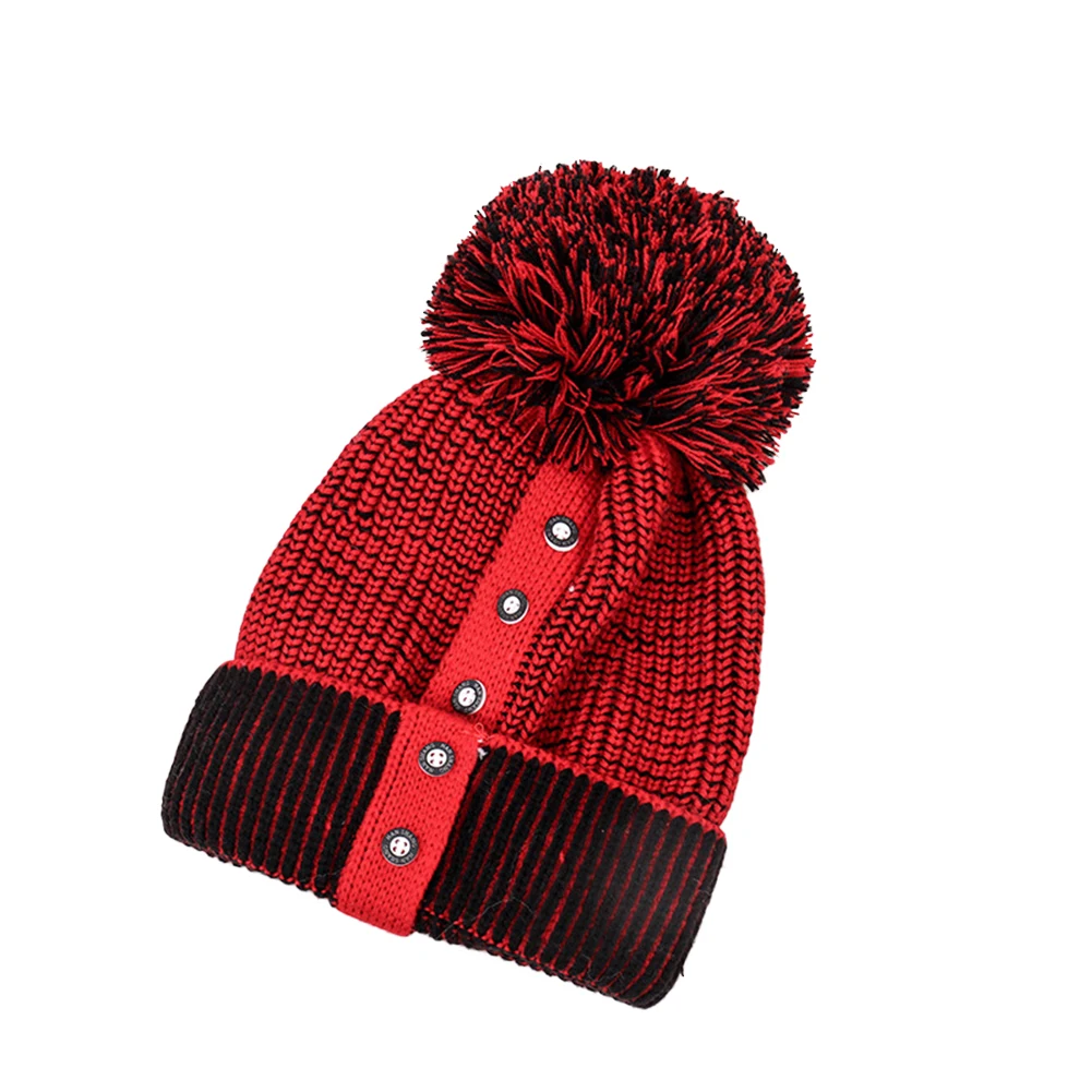 Модные женские туфли помпоном пуговицы вязаная шапка эластичные зимние головы