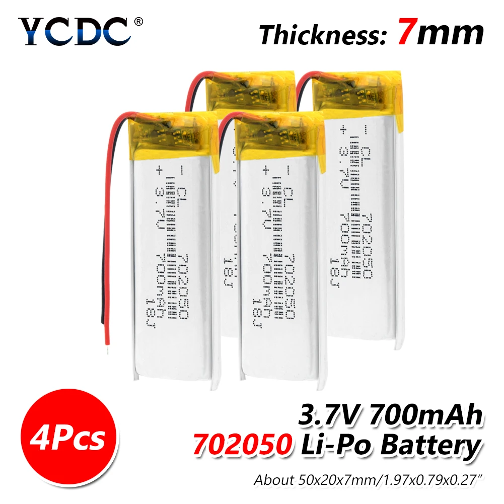 4 pieces 1/2/4 3,7 в литий-ионная полимерная литиевая Батарея 3,7 V 702050 700mah литий-полимерный аккумулятор батареи для MP3 MP4 MP5 gps Мощность банк Камера Динамик - Цвет: 4 pieces