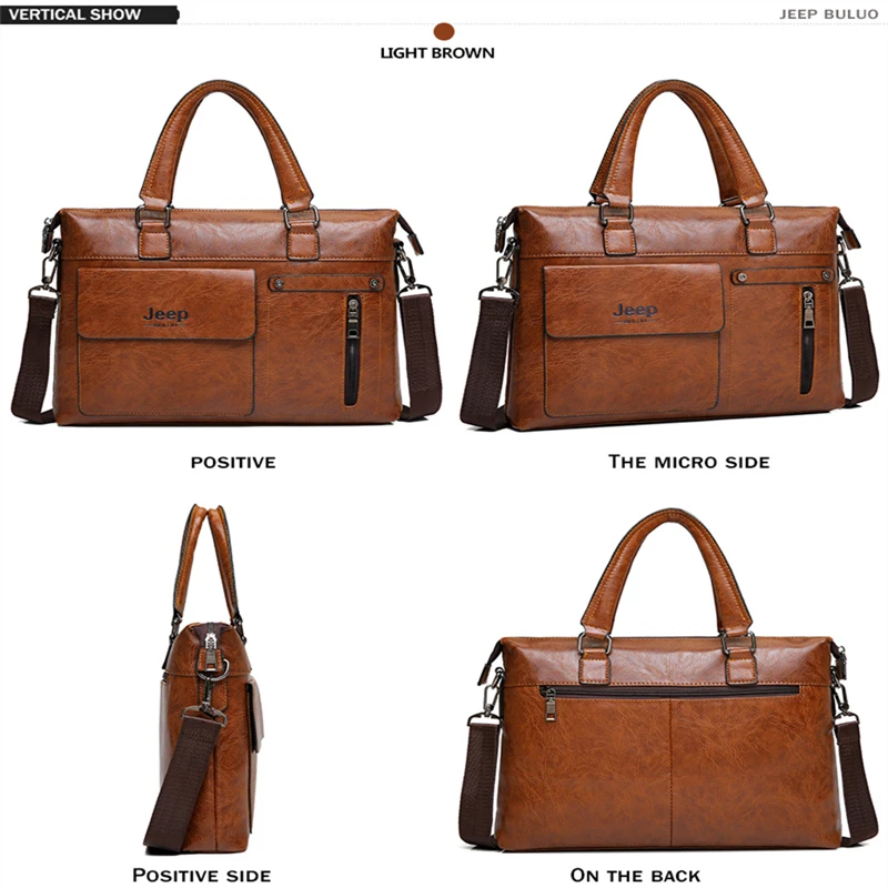 JEEP BULUO Brand Famous Designer  Men Business Briefcase PU Leather Shoulder Bags For 13 Inch Laptop Bag big Travel Handbag 6013