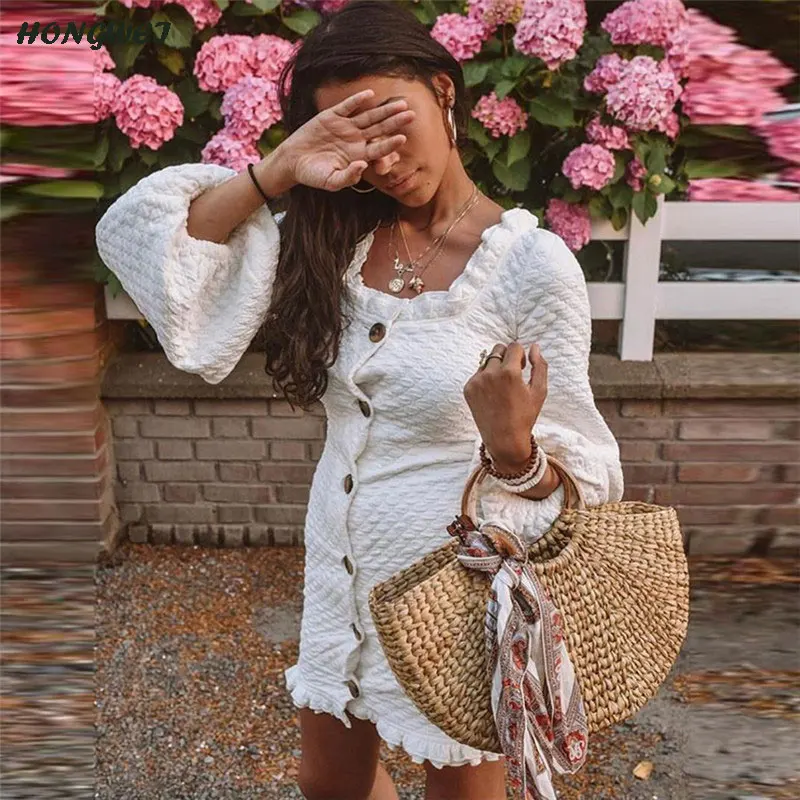 Модная одежда Vestidos женское платье 2018 Повседневное Кнопка Весна-осень-зима Lattern
