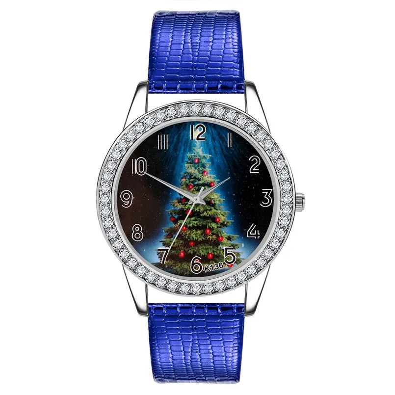 Женские часы с рождественским бриллиантом кожаный ремешок аналоговые кварцевые