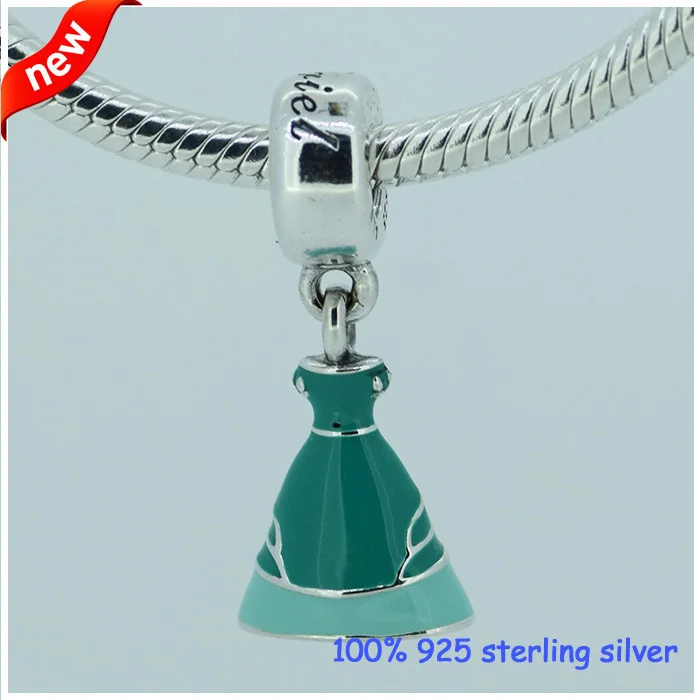 Fits All Bracelets Ariel Dress Silver Charms With Green Enamel 100% 925 Sterling Beads DIY Women Jewelry Wholesale 09138 | Украшения и