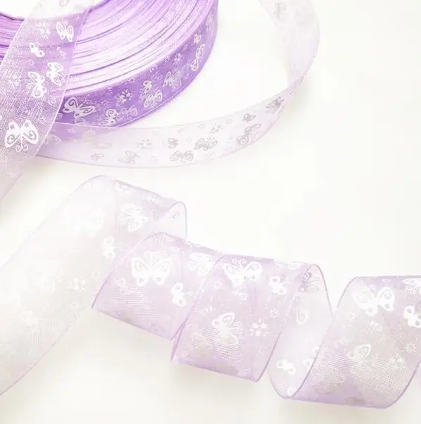 PURPLE 5 м/лот 25 мм мультфильм бабочка ленты печатных органза лента для рукоделия рукоделие Подарочная упаковка Украшения - Цвет: PURPLE