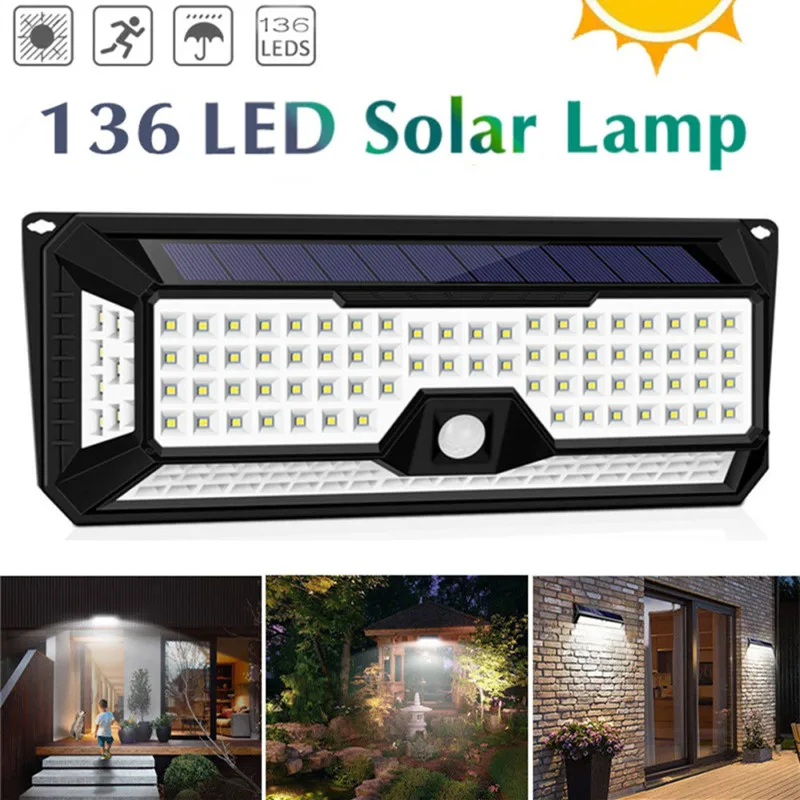 

136 LED 1810LM Garden Solar Lights Solar IP67 Waterproof LED Wall Light Outdoor 3 Modes 270 Degree Solar PIR Motion Sensor Lamp