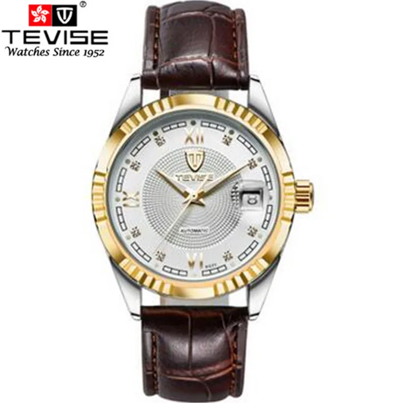 Tevise Новинка 2017 года Для мужчин римские diamond Весы Часы кожаный ремешок авто