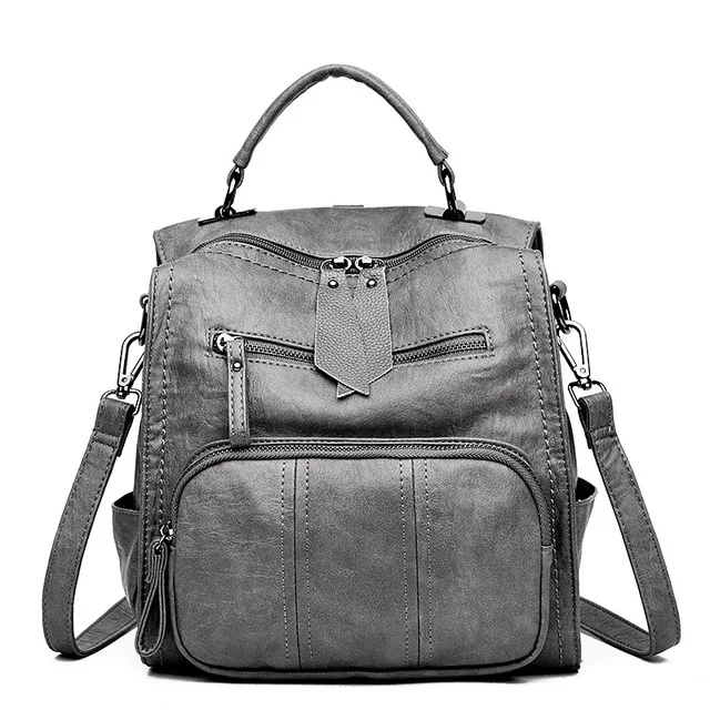 gray Винтажные кожаные рюкзаки, Женская дорожная сумка через плечо, Sac A Dos, горячая Распродажа, школьные сумки для девочек, рюкзак, женская сумка, Mochila Feminina - Цвет: gray