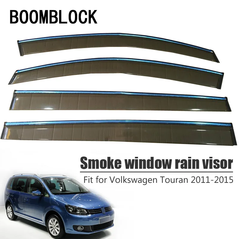 

BOOMBLOCK Car Covers Window Visor Sun Rain Wind Deflector Awning Shield ABS For VW Volkswagen Touran 2011 2012 2013 2014 2015