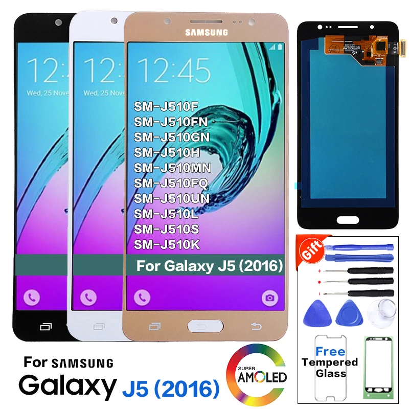 Super Amoled lcd для Samsung Galaxy J5 j510 J510FN J510F J510M экран ЖК-дисплея в сборе с регулировкой яркости
