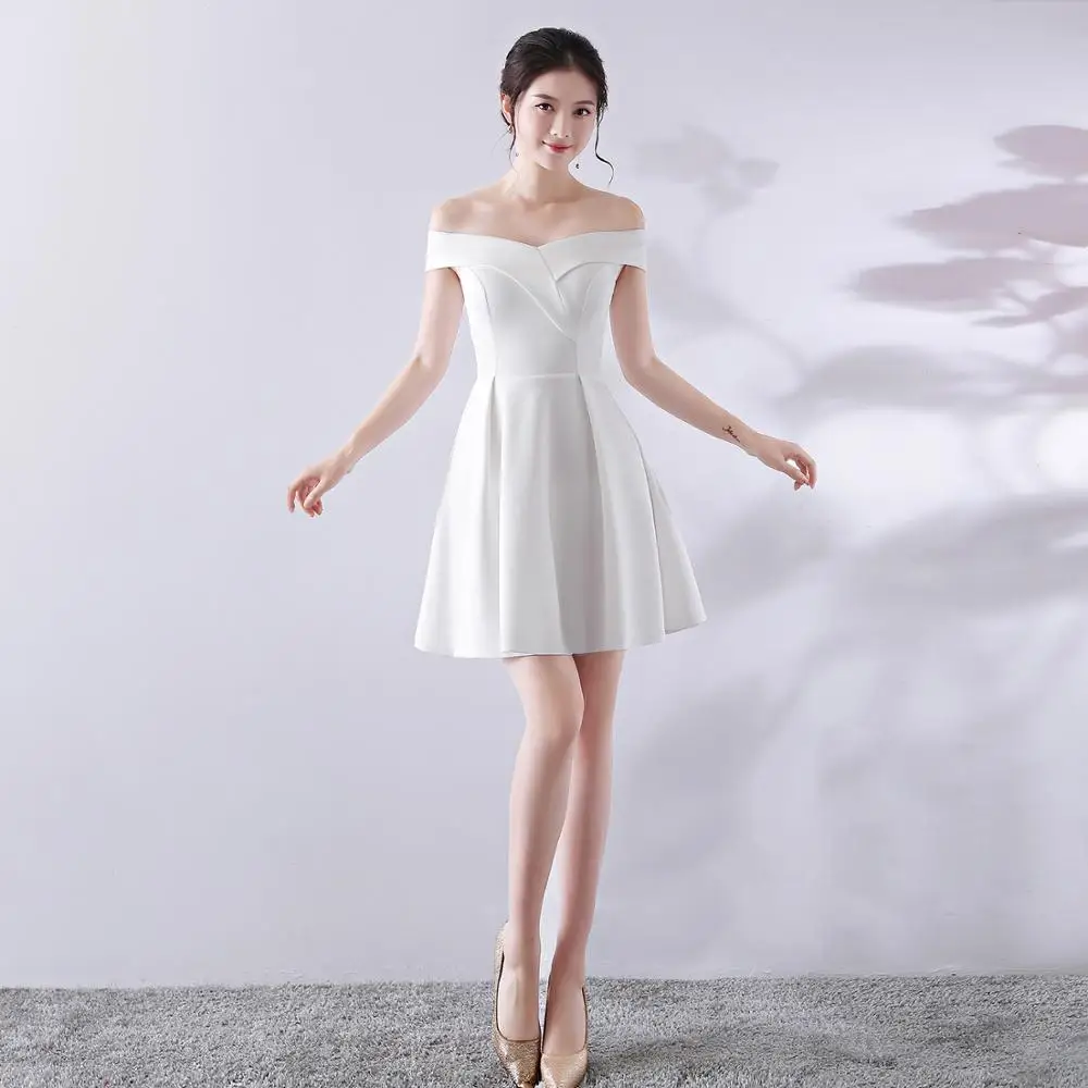 Новинка 2019 белые платья для подружек невесты короткие трапециевидные на молнии