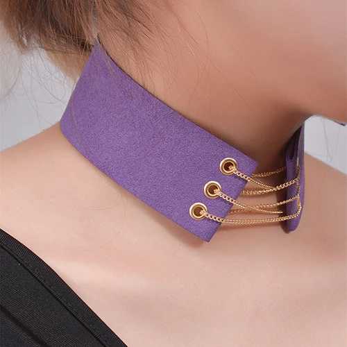 Новое Прибытие Винтаж Женщины Зашнуровать Бархат Choker Воротник Цепи Широкий