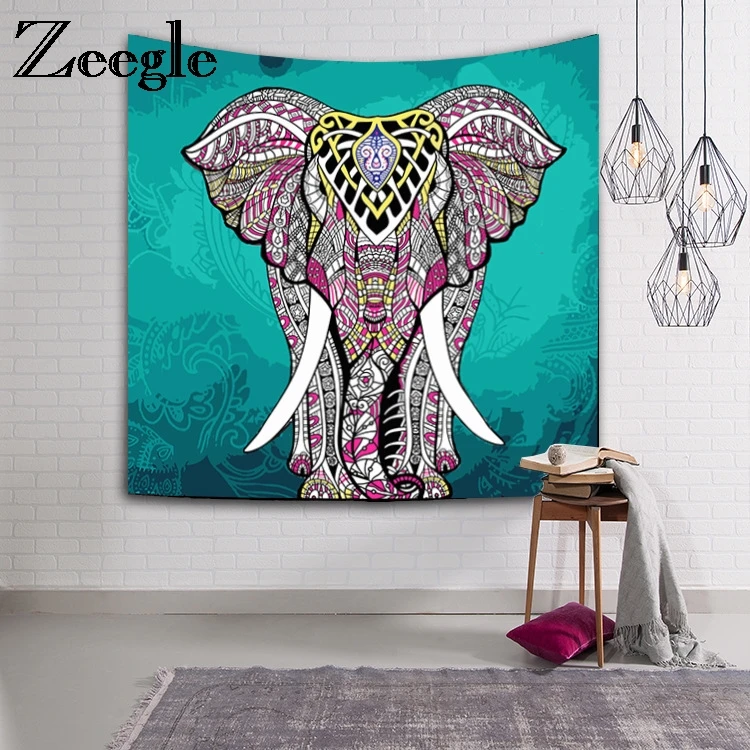 Zeegle Elephant Tapestry Color Printed Decorative Mandala Tapestry Indian Wall Carpet Beach Towel Throw Blanket Picnic Yoga Mat