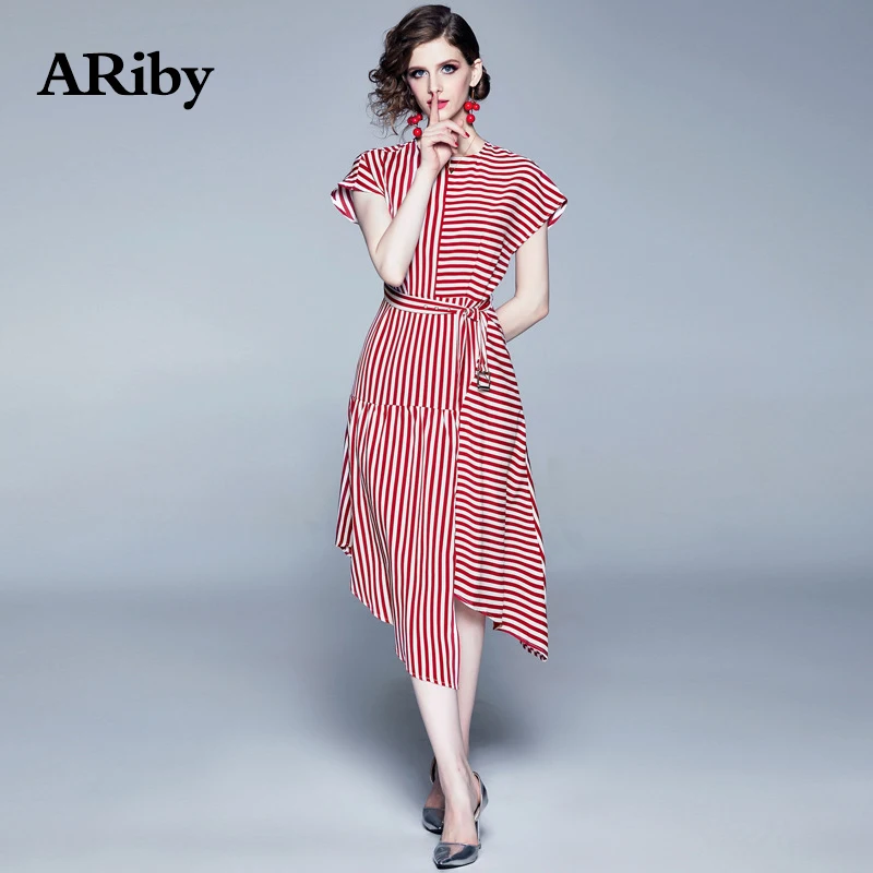 Женское облегающее платье aribby офисное в полоску с коротким рукавом и О-образным
