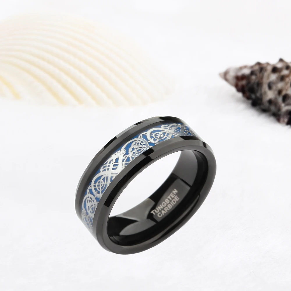 Somen кольцо для мужчин 8 мм черное вольфрамовое кельтский Дракон инкрустированное