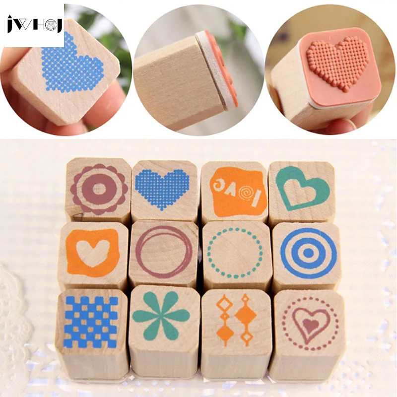 12 шт./компл. Мини милый дневник деревянный резиновый штамп подарочная коробка