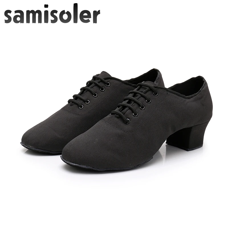 Samisoler Black W Men's Black leather ballroom dance shoes Flats Modern dance shoes Tango Party Wedding Square dance shoes