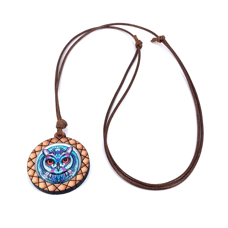 Ожерелье с кабошоном из стекла 25 мм ожерелье цветным узором в виде совы чакра