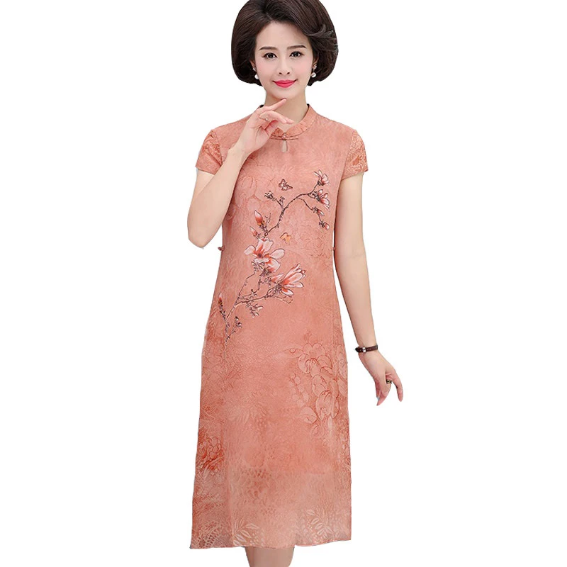 Женское платье Летнее Длинное Cheongsam модное элегантное свободное шифоновое выше