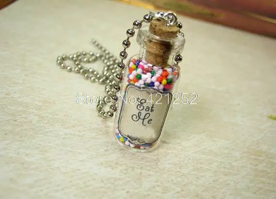 12 шт./лот Съешь меня ожерелье из Алисы в стране чудес стеклянная подвеска виде