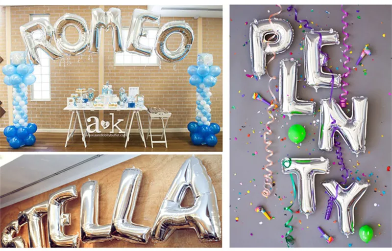 16 дюймовые воздушные шары с буквами серебряного алфавита украшения для дня
