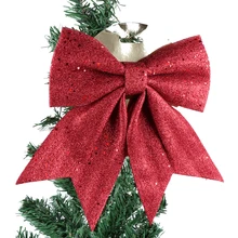 대형 레드 골드 반짝이는 크리스마스 리본 활 크리스마스 트리 장식, 수제 크리스마스 장식품