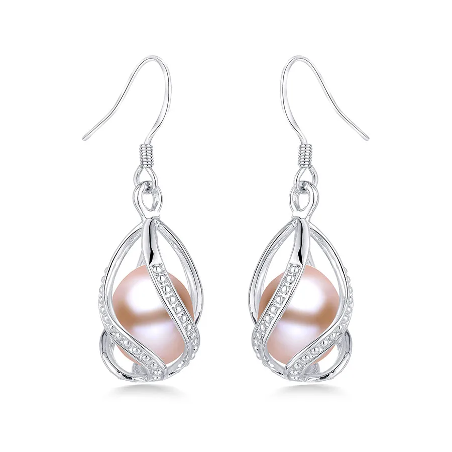 pink pearl Серьги-капли из натурального пресноводного жемчуга для женщин, элегантные серьги из 925 пробы серебра, не вызывает аллергии, сделай сам, клетка, ювелирное изделие Lindo - Цвет камня: pink pearl