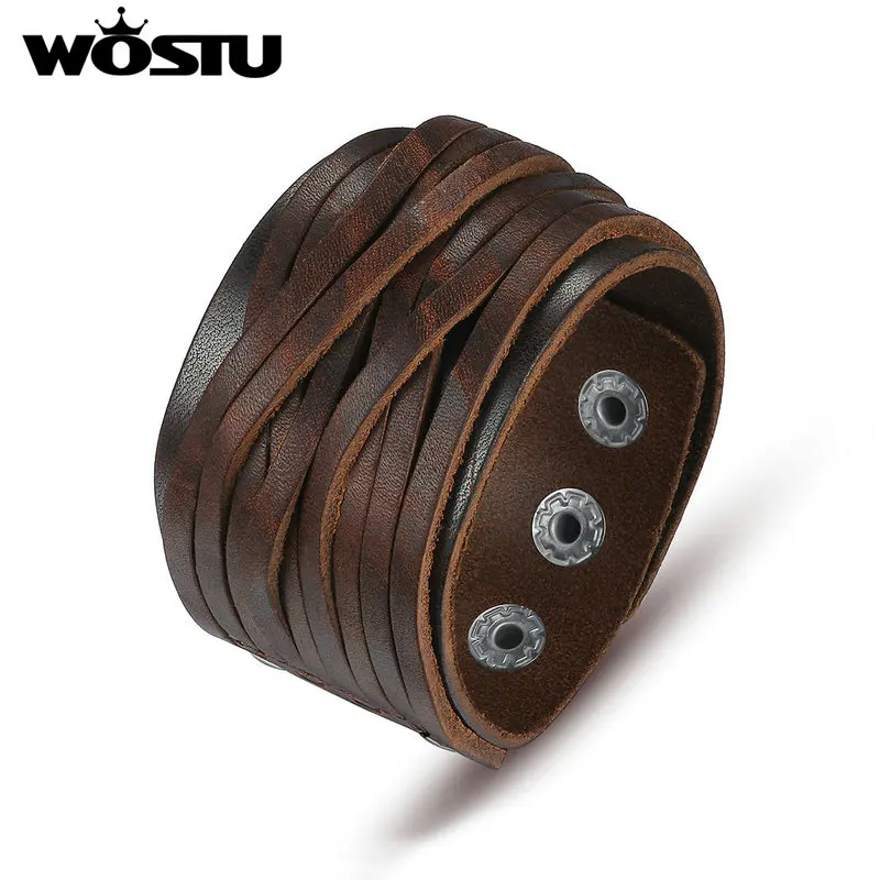 WOSTU хит продаж винтажный коричневый браслет из натуральной кожи браслеты для