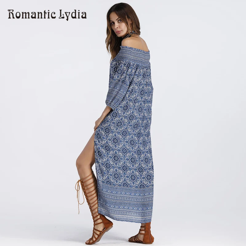 Женское длинное платье в стиле бохо летнее макси с разрезом стрейчевое пляжное