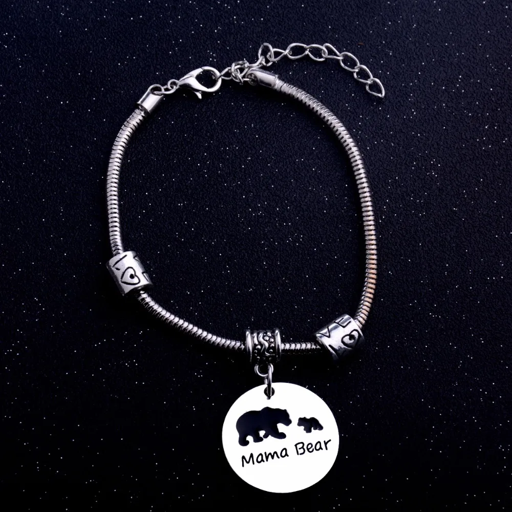

Bespmosp 12PC/Lot New Arrival Bracelets Bangles Mama Bear Pendant Women Family Antique Heart Love Beads Charm Chain Jewelry Gift