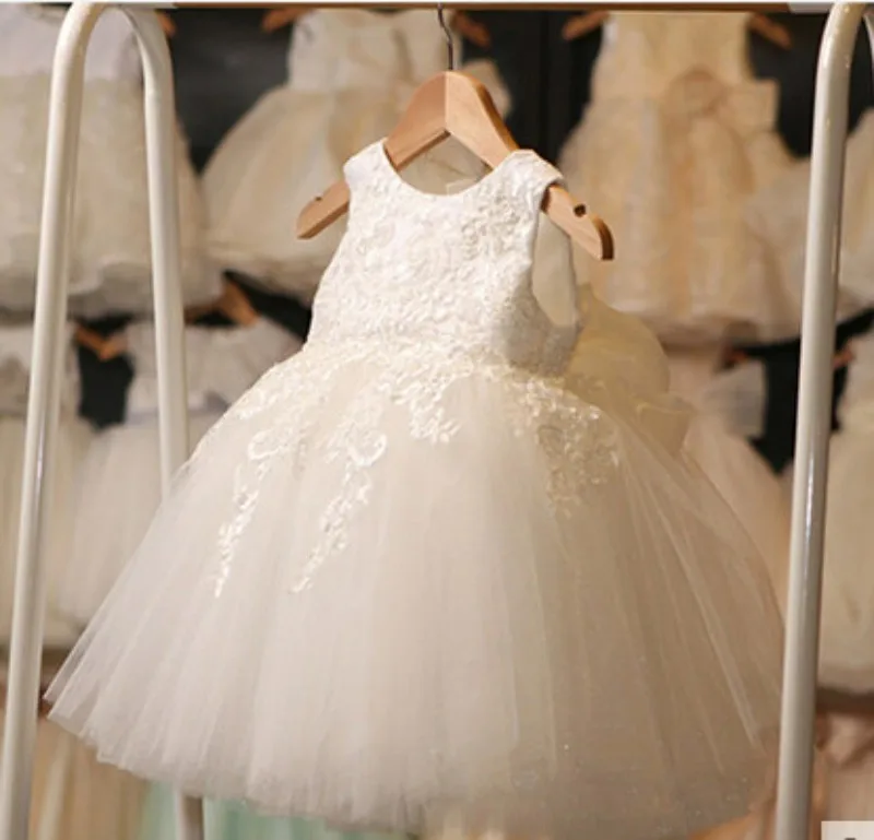 Бальное платье платья для девочек с цветами белое кружевное Тюлевое длиной до